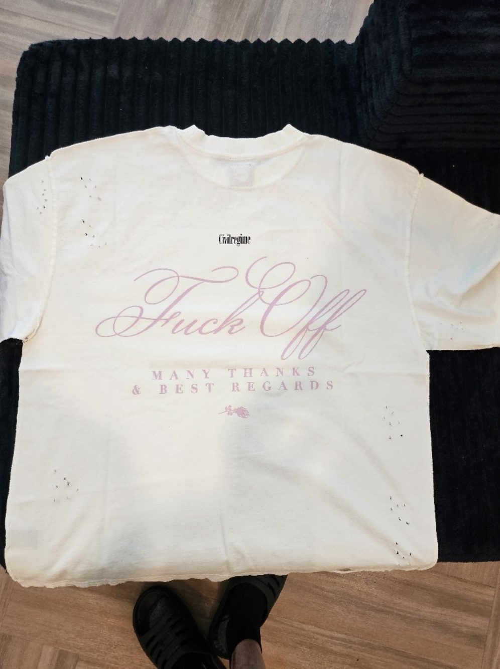 Civil Regime F*** Off Cream Short Sleeve Tee with Pink Script